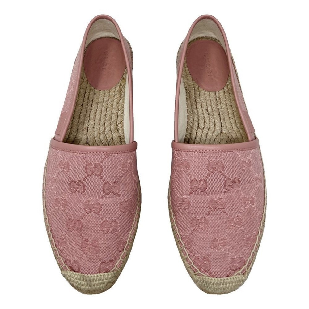 Gucci Pink GG‎ Canvas Espadrille Flats Slip On Shoes 37.5